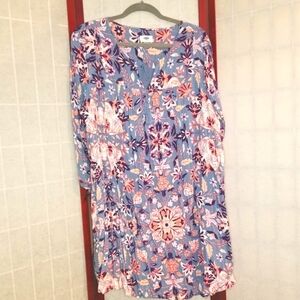 Blue Floral Tassel Tie Dress